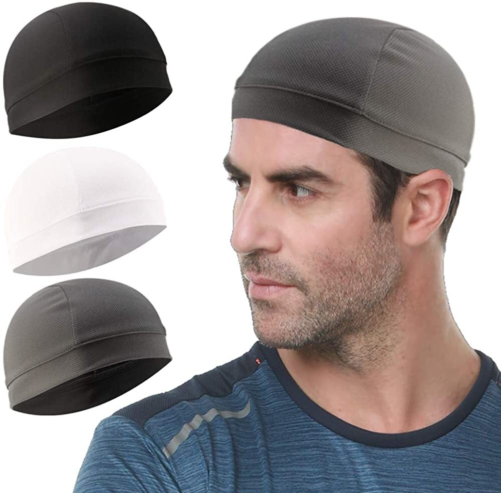 3Pack Sport Sweat Wicking Cycling Hat Cooling Skull Cap Helmet Liner Beanie Cap