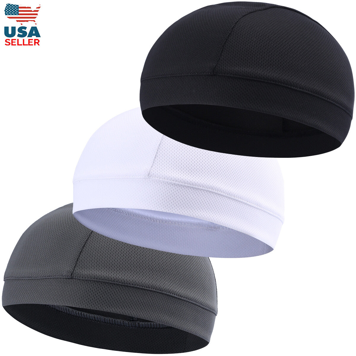 3Pack Sport Sweat Wicking Cycling Hat Cooling Skull Cap Helmet Liner Beanie Cap